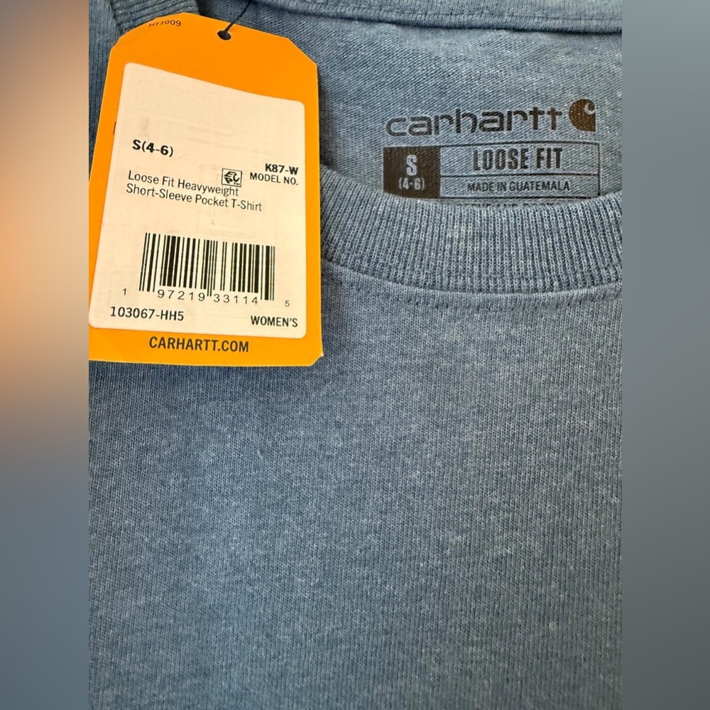 NWT Carhartt Women's Loose Fit Heavyweight Pocket T-Shirt S Thundercloud Blue - Picture 4 of 6